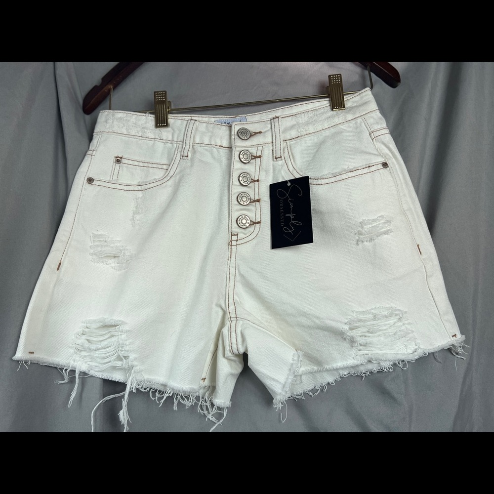 White Birch distressed button up cut off shorts sz small